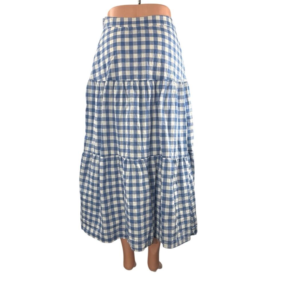 GAP Women's White Blue Gingham Check Tiered Summer Maxi Flare A-Line Skirt Sz 2P - Picture 3 of 5